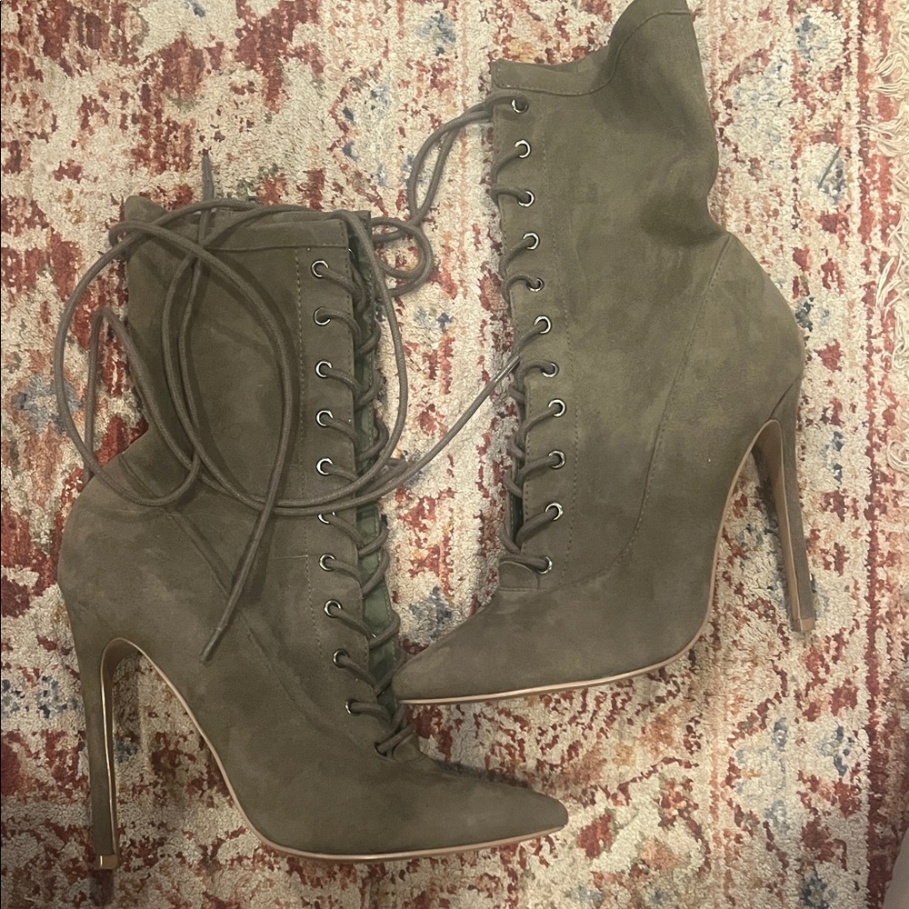 Steve Madden Satisfied Khaki Lace-Up High Heel Boots